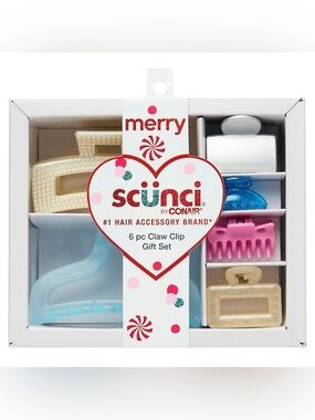 Scunci by Conair 6-Piece Claw Clip Gift Set - Pastel Blue, Pink & Gold